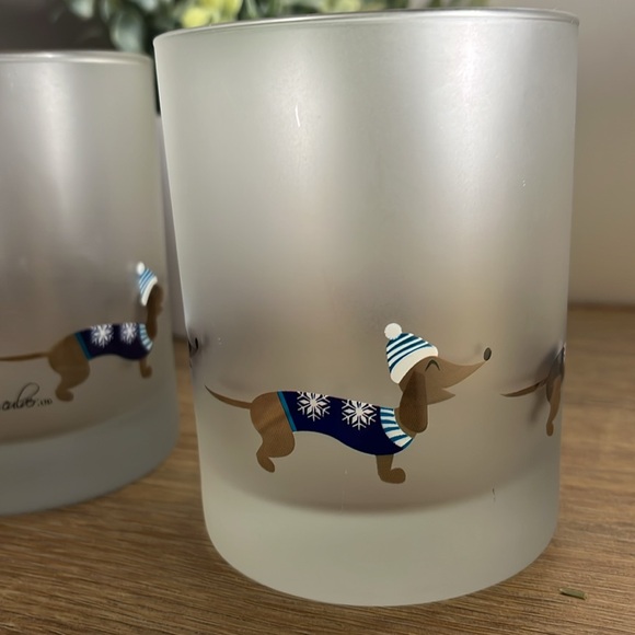 Culver Dachshund Winter Sweaters Frosted Drinking Glasses Holiday x2 Dogs Rocks - Picture 4 of 7